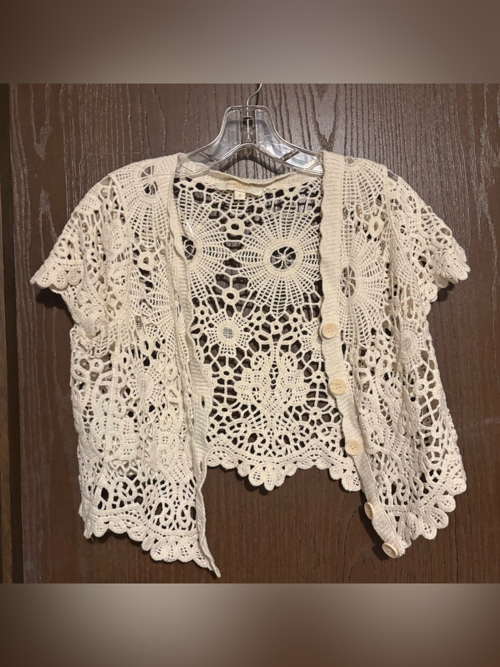 Rebellion Crochet Openwork Button-Front Cardigan - Cream
